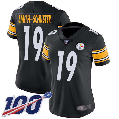 Women Pittsburgh Steelers Football #19 Limited Black JuJu Smith Schuster Home 100th Season Vapor Untouchable Nike NFL Jersey